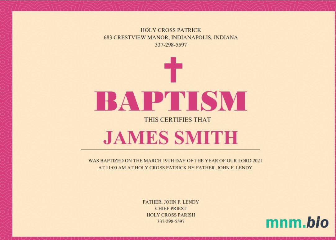 USA baptism certyfikat